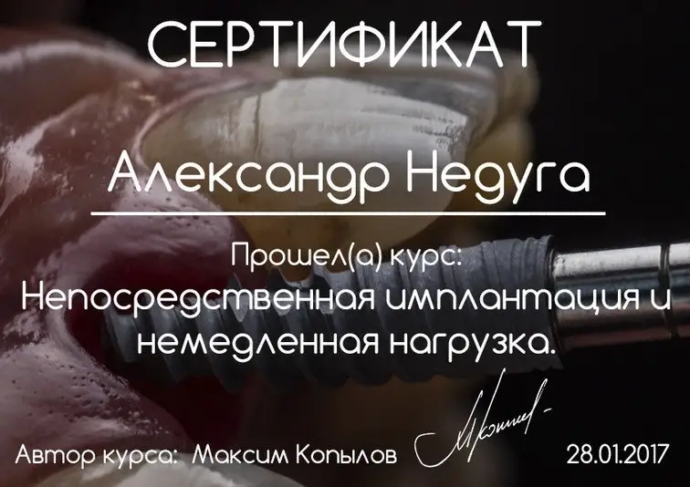 Сертифікат Олександр Недуга